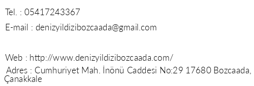 Bozcaada Denizyldz Otel telefon numaralar, faks, e-mail, posta adresi ve iletiim bilgileri